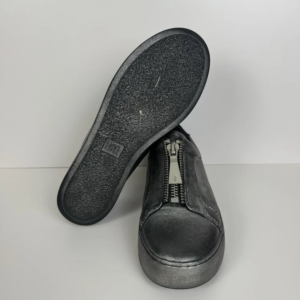 Frye Shoes Women's Sz 6.5 Lena Low Zip Up Leather Casual Sneaker Silver Metallic